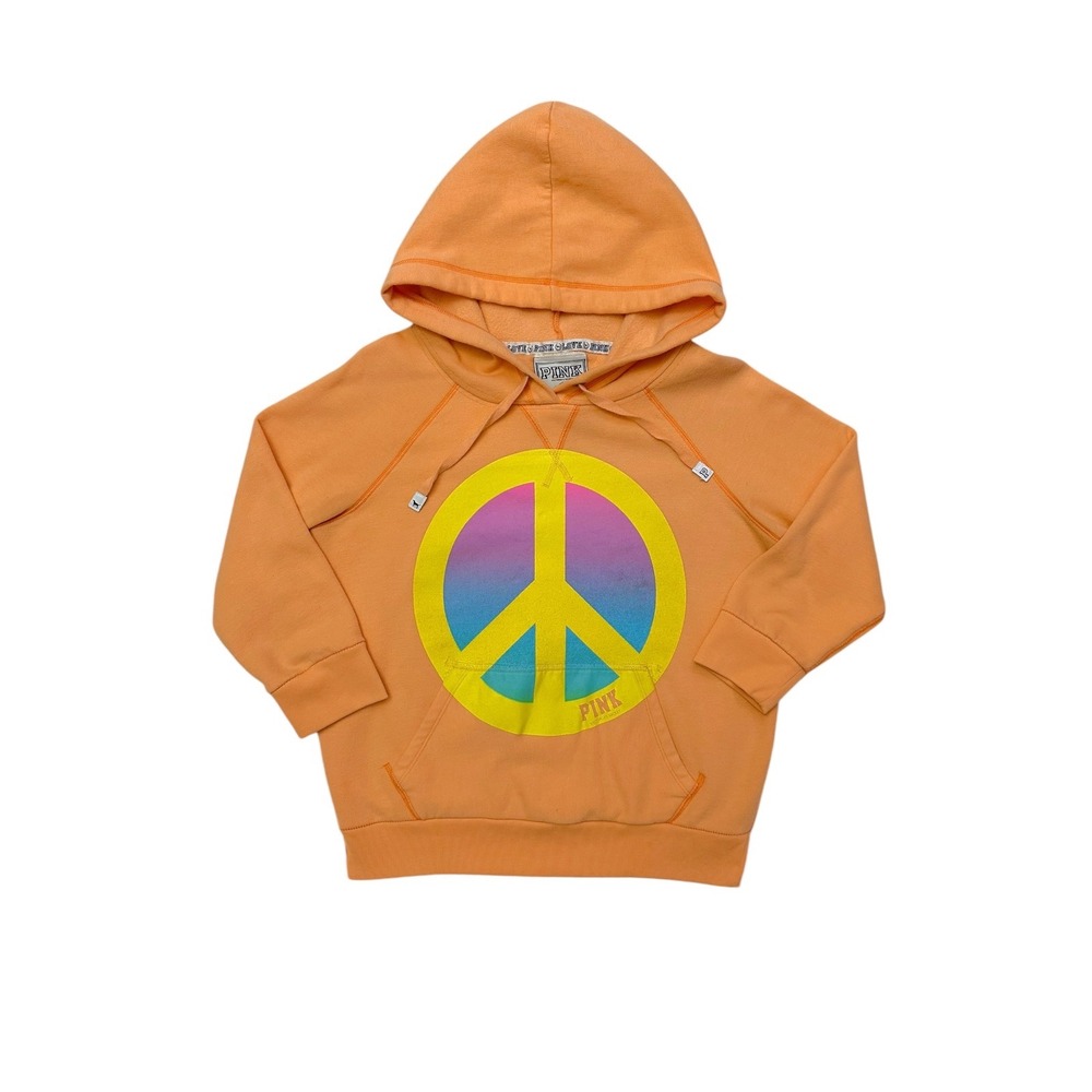 Victoria's Secret PINK Hoodie Womens Medium Orange Peace Sign Graphic Y2K Lounge